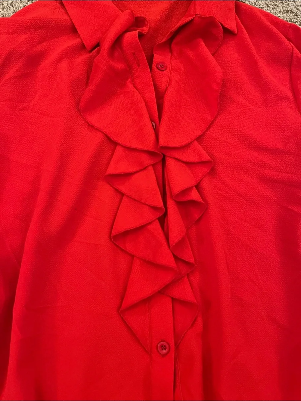 Red Ruffle Front Button-Up Blouse - Picture 2 of 3